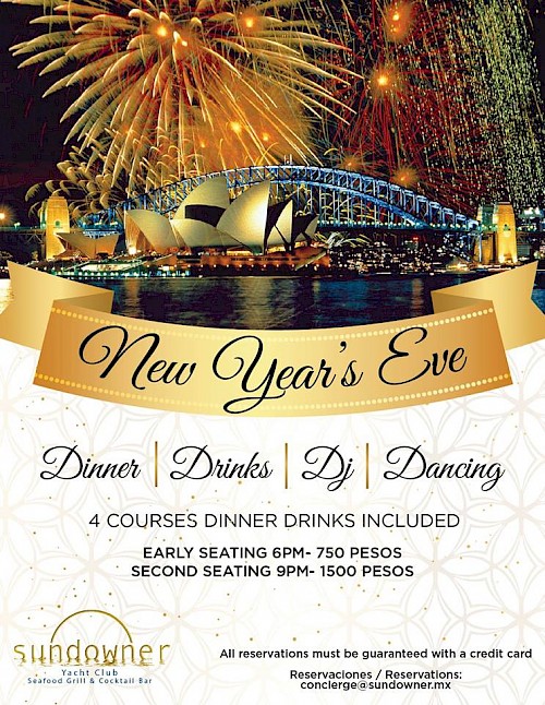 New Years Eve Dinner at Sundowner Yacht Club